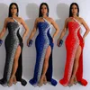 Luxury Beaded Sexy Prom Dresses High Quality Shining Long Prom Party Dresses With One Shoulder Side Slit Formal Evening Dress For Women