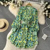 Casual Dresses Fashion Designer Runway Spring Women Lantern Long Sleeve Multicolor Floral Print Dress Boho Holiday Beach Ladies Mini