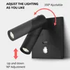 Vägglampor Multifunktion LED Väggljus för sovrumsljus för sängrum med push -switch USB -laddning Bedside Reading Light HKD230814