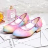 Sneakers Girls 'Leather Princess Shoes 2023 Children's Roundtoe Softsole Girls High Heel Crystal Party Dance 230814