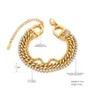 Bracelets Charm Lokaer Tres capas Zirconia Cabronia de acero inoxidable brazalete de brazalete para mujeres Joyas chapadas en oro sin desvanecimiento alérgico B23082 230814