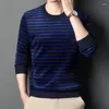 Herrenpullover Männer lässig gestreift Pullover Marine Blue White Red Ripple Manschette Strickwege Männlich gemütliches Pull Top Round Collar Long Jersey 2023