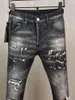 Jeans Fashion Hole Hole Spray Painted Trendy Motobiker High Street Casual Denim Tessuto Pantaloni stampati 9886#