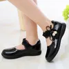 Sneakers Girls Leather Shoes for Children Wedding Dress Princess Dance Kids Summer Bowknot Black Student Sandals Korean Fashion 230814