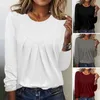 Frauenblusen Frauen losen fit obere weiche, atmungsaktive Dame plissen Pullover Einfacher hautfreundlicher T-Shirt-Bluse für den Herbst O Hals