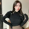 Women's Sweaters Hikigawa Casual Half High Waist Women Long Sleeve Hollow Out Pullovers Sweet All Match Slim Cropped Jumpers