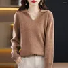Kvinnors tröjor kashmir tröja v-ringning stickad pullover mjuk lös underrock mode topp