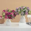 Fiori decorativi Rosa artificiale con stelo 7 teste Non silenziose senza irrigazione Flox Funco di decorazioni per la casa