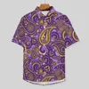 Camisas casuais masculinas Camisa de praia vintage Paisley Purple Sparkle Print Hawaiian Men Hawaiian Bloups estético Tops gráficos de manga curta Big Tamanho grande