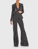 Black Striped Women Pants Suits Loose Fit Formal Long Sleeve Blazer Sets 2 Pieces Custom Made For Wedding Wear