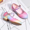 Sneakers Girls 'Leather Princess Shoes 2023 Children's Roundtoe Softsole Girls High Heel Crystal Party Dance 230814