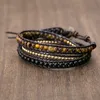 Charm Armbänder einzigartig gemischte dreifache Leder -Perlen -Armband Tiger Eye Kupfer Schwarz Freundschaft Schmuck 230814