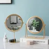 Decorative Objects Figurines Makeup Mirror Light luxury retro European metal gold home desktop square round mirror dormitory makeup 230814