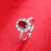 Cluster Rings Trendy 925 Sterling Silver Oval Lab Grown Ruby Engagement for Women Fine S925 Jewelry Gemstone Ring Valentine's Gift