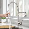 Black and Rose Golden Spring Pull Down Kitchen Sink Faucet Hot & Cold Water Mixer Crane Tap with Dual Spout Deck Mounted