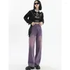 Damesjeans Vrouwen Purple High Street American Fashion Streetwear Style Wide Leg Jean Vrouwelijke Baggy Trouser Straight Denim Pants