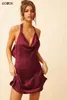 Casual Dresses Cozok Sexig backless Satin Female Dressing Slim Short Evening Party Dress Gown Mini Beach Style Halter Summer Bandage