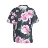 Mäns casual skjortor rosa rosblomma mönster herr hawaiian kort ärmknapp ner strand tropisk blommor