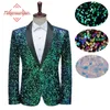 Men s kostymer blazers lyxiga glänsande gröna paljetter bling glitter blazer män sjal krage en knapp smoking mens bröllop party scen dräkt 230814