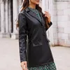 Bureau de veste féminine en cuir en cuir pour femmes Lady Elegant Pu Coat Suite professionnel noir