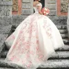 Rose belle robe de bal robes quinceanera 2023 chérie des appliques d'épaule perles fleur de fleur douce costume d'anniversaire