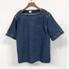Toteme Boat Neck Denim Shirt Top / Silhouette Midi Salia para mulheres