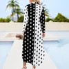 Vestidos casuais retrotwo Tone Dress Black and White Spotted Wear Wear Sexy V Neck Kawaii Chiffon Slave Longa Roupas 6xl