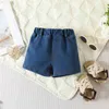 Ensembles de vêtements 2023-05-11 0-24 mois bébé nouveau-né bébé fille 2 pièces vêtements d'été épaule dénudée short bleu uni robe haut pantalon en denim