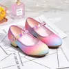 Sneakers Girls 'Leather Princess Shoes 2023 Children's Roundtoe Softsole Girls High Heel Crystal Party Dance 230814