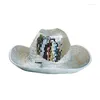 Berets Mirror Glass Cap Fashion Ball Cowboy Hat Glittering DjHat Hiphop Stage