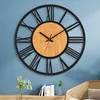 Wall Clocks 3D Large Wall Clocks Nordic Roman Numerals Retro Round Wood Metal Iron Accurate Silent Hanging Ornament Living Room Decoration 230814