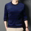 Herrenpullover Männer lässig gestreift Pullover Marine Blue White Red Ripple Manschette Strickwege Männlich gemütliches Pull Top Round Collar Long Jersey 2023