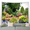 Tapissries Spring Garden Landscape Big Tapestry Fence Natural Flower Plant Scenery Wall Hanging Home Living Room Courtyard Decnic Mat R230812