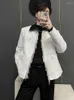 Men's Jackets Mens Tweed Jacket Beading Tassels Designer Fashion Sequinned Solid Color Party Coat O-Neck Long Sleeve Casual Outerwear Male