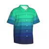 Camisas casuales para hombres de color verde a azul Cambio gradual gradual para hombre Botón de manga corta hawaianas en la playa Floral Tropical