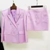 Tvådelad klänningskjol Blazer Suits Green Violet 2023 Bright Satin Double Breasted Loose Jacket Mini Set Women High Quality