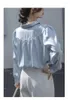 Kvinnors blusar chiffongskjorta sommaren 2023 solida långa ärmar topp vintage damer polo-hals kläder ycmyunyan