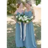 Dusty Blue Boho Bridesmaid Dress A-Line Wedding Guest Gowns With Crisscross Straps Vestido De Festa Casamento 2024 Junior Country Maid Of Honor Dresses 328 328