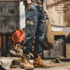 Nuova primavera Autunno vintage Big Pocket Fashion Denim Wear Cargo Casual Casualmente Hip-hop-Hop-Hop Lammes Jeans Minal Matterno Pantaloni HKD230812