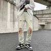 Męskie dżinsy Zcsmll Zagrypił mężczyzn Summer Korean Harajuku w stylu swobodna osobowość Half zamek błyskawiczny rozdzielenie szerokich nóg moping długie spodnie