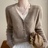 Cardigan de laine en tricot pour femmes en automne et hiver en V-col en cachemire à manches à manches longues à manches longues