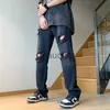 Męskie dżinsy Zgrane dżinsy męskie streetwear Hip Hop Fashion proste spodnie zamek kostki Wysokiej jakości męskie mopowe spodnie dżinsowe j230814