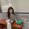 Clothing Sets Children Autumn Winter Korean Style Striped Turtleneck Sweater and Wide Leg Pants Casual Simple Set for Girls 230814