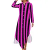 Casual Dresses Retro Striped Chiffon Dress Colorful Print Beach Street Style Woman Sexy Pattern Clothes Big Size