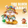 Blocks Dancing Lion Fortune Mascot Diamante Figura Bloco de construção DIY Treasure Rabbit Lucky Cat Puzzle Decor Toys Kids Gifts R230814