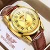 Wristwatches WOKAI High Quality Fashion Casual Yellow Gold Men's Leather Belt Quartz Watch Business Sports Digital Clock Retro