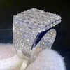 Wedding Rings Iced Out Ring for Men Real Gold Plated Prong Setting Copper CZ Stones Hip Hop Fashion Jewelry Trend 230814