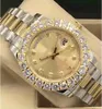 Fabrikverkauf 3 Stil 18k Gelbgold Herren 43 mm Big Diamond Watch angepasst mit echten Diamanten Römischen Zifferblatt Automatische mechanische Bewegung Mode -Männer -Uhren