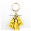 Keychains Lanyards Zwpon Boho Style Mixcolor Casual Veet Leather Tassel Women Keychain Bag Pendant Car Key Chain Ring Holder Jewelry Dhogh