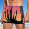 Herrbadkläder färgglada öken simning stammar saguaro kaktus solnedgång träning mode simma shorts elastiska plus storlek män baddräkt